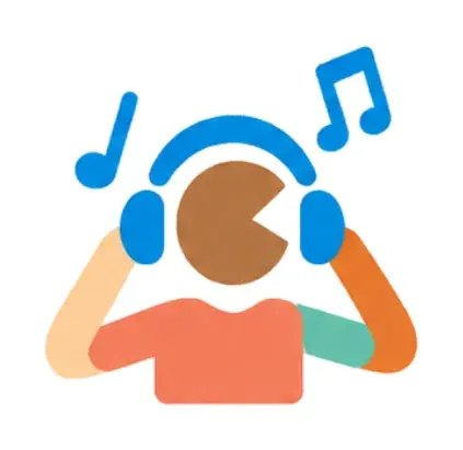 Illustration: Person mit Kopfhörern und Musiknoten