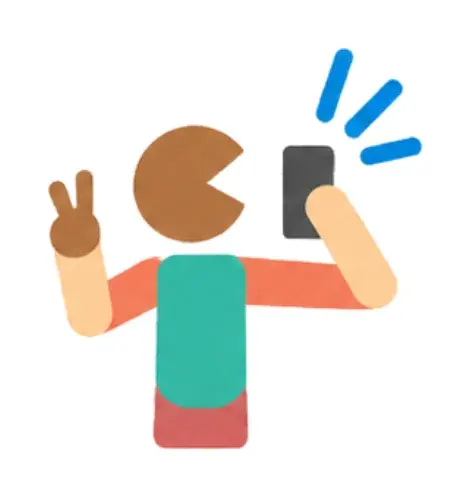 Illustration: Person macht ein Selfie mit Victory-Zeichen